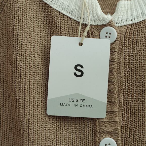 NWT Fashion Womens Ribbed Cardigan Sweater Viscose Button Front Brown Size S - Picture 2 of 6